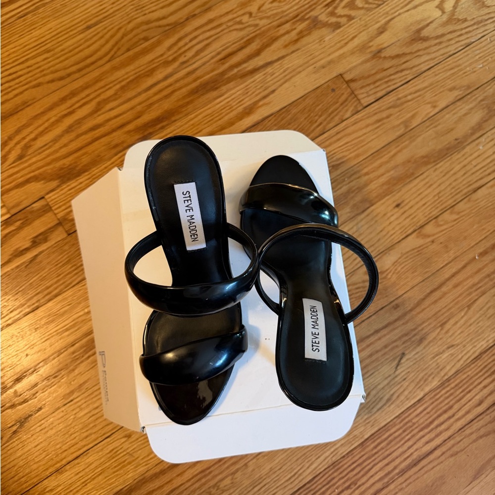 Steve Madden Black Patent Double-Strap Slide Heels - Picture 2 of 3